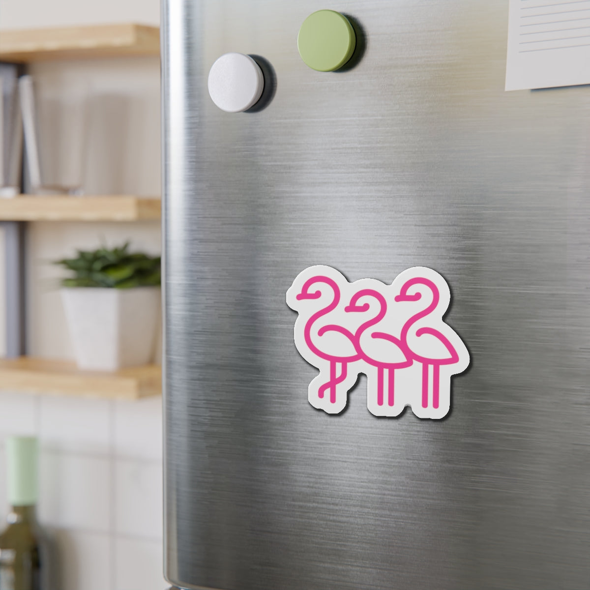 Pink Line Art Flamingo Trio Die-Cut Magnet | Cute Bird Refrigerator Magnet | Throuple Magnet Pink