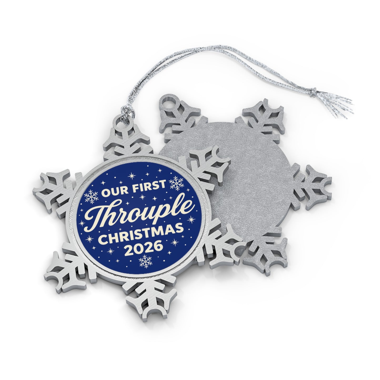 Our First Throuple Christmas 2026 Pewter Snowflake Ornament | Polyamory Christmas Gift | LGBTQ+ Holiday Keepsake