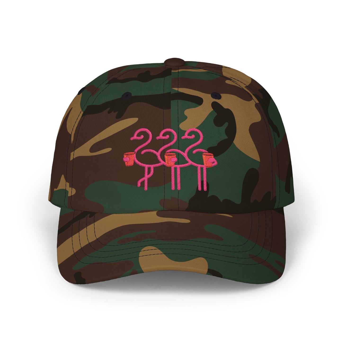 Three Pink Flamingos Dad Cap | Embroidered Baseball Hat | Red Cup Throuple Life