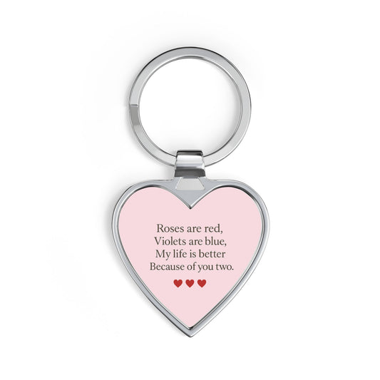 Roses are Red Poem Heart Keychain | Romantic Pink Heart Keyring | Throuple Love