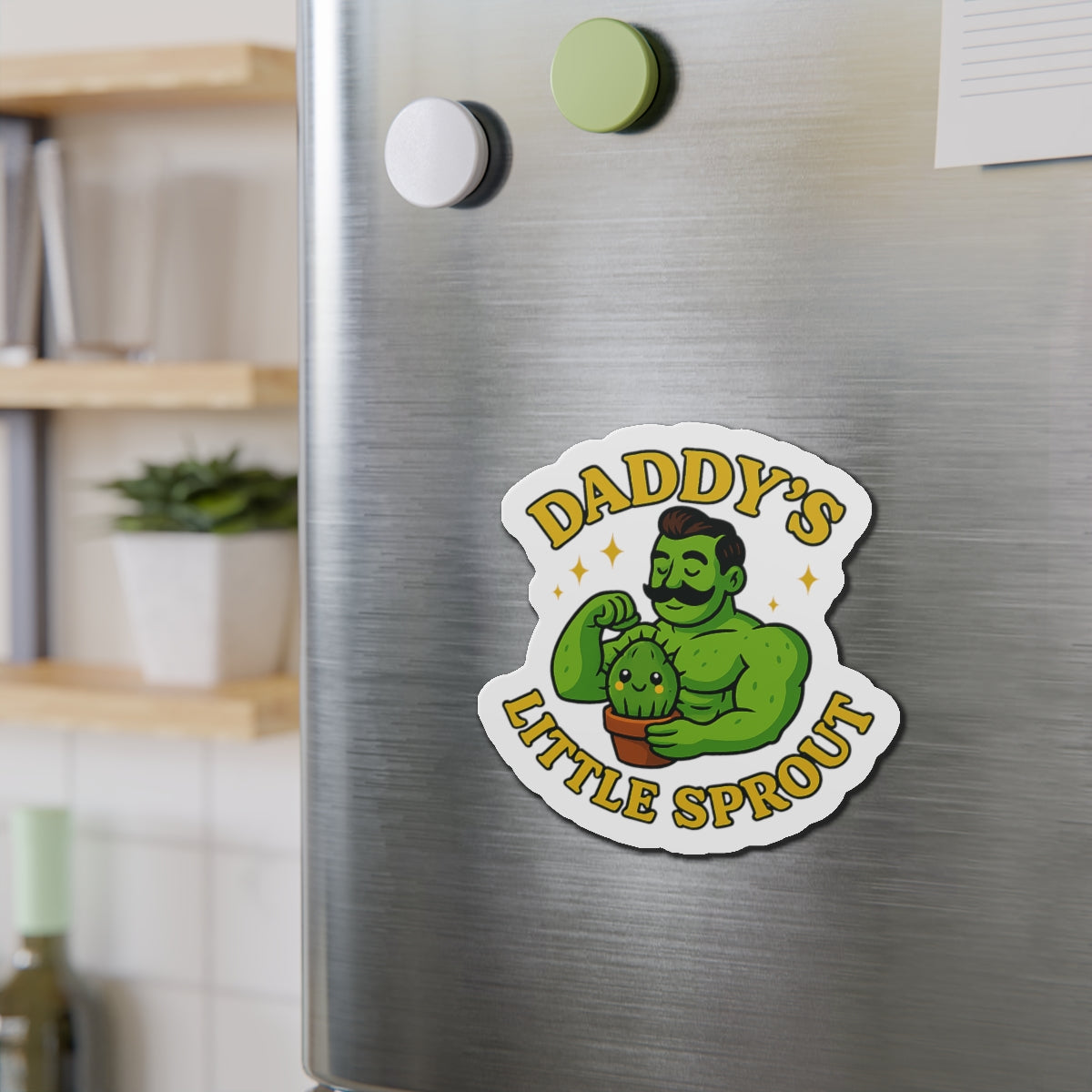 Daddy's Little Sprout Die-Cut Magnet | Plant Dad Cactus Magnet | Funny Magnet for Plant Lovers