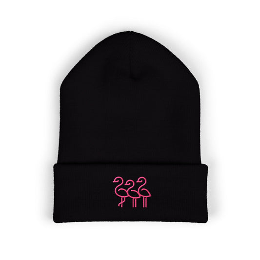 Pink Flamingo Trio Soft Beanie | Cuffed Embroidered Beanie | Throuple Gift Ideas