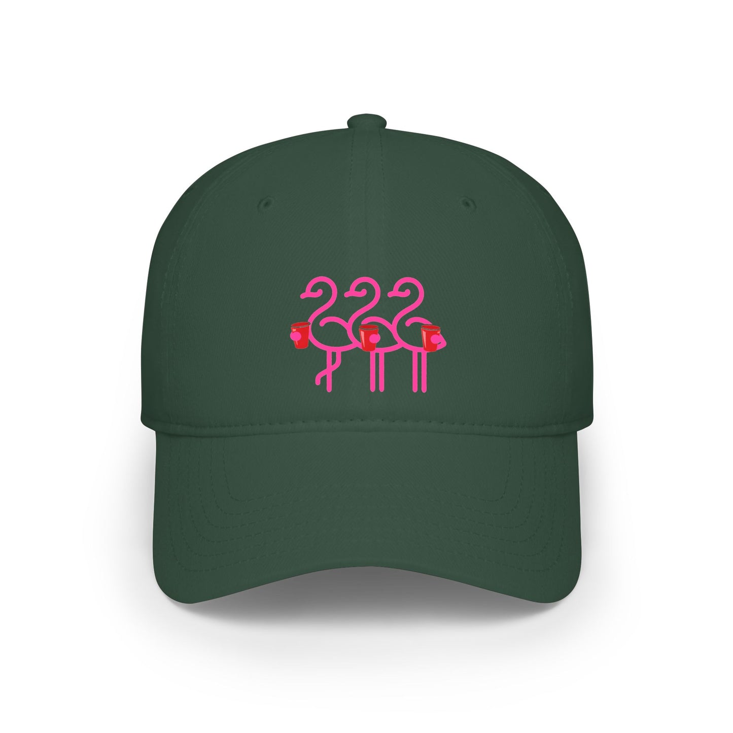 Three Pink Flamingos Baseball Cap | Tropical Bird Embroidery | Red Cup Throuple Life