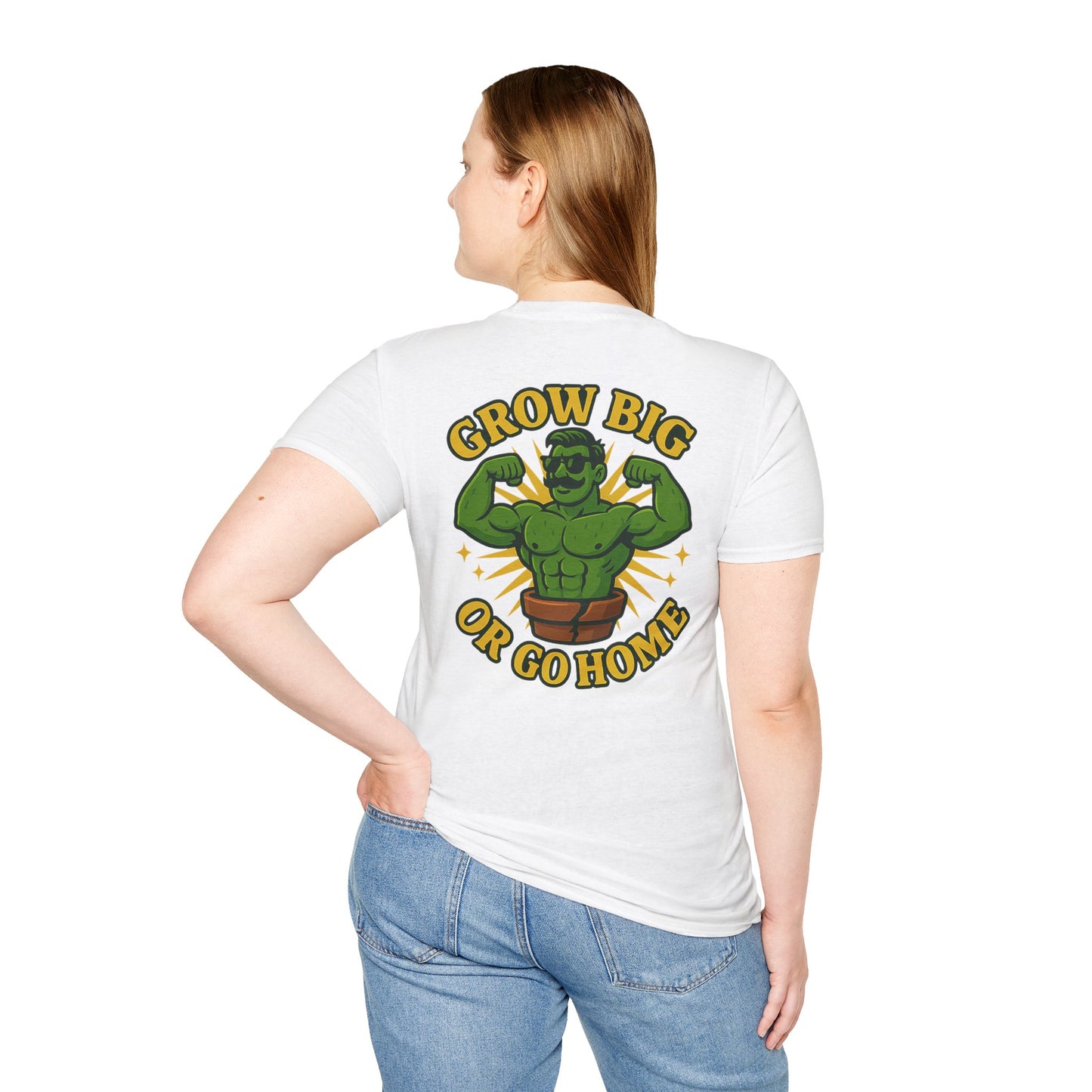 Grow Big or Go Home T-Shirt | Muscular Hulk Plant Fitness Graphic | 2 Sided Men's T-Shirt Plant Lover
