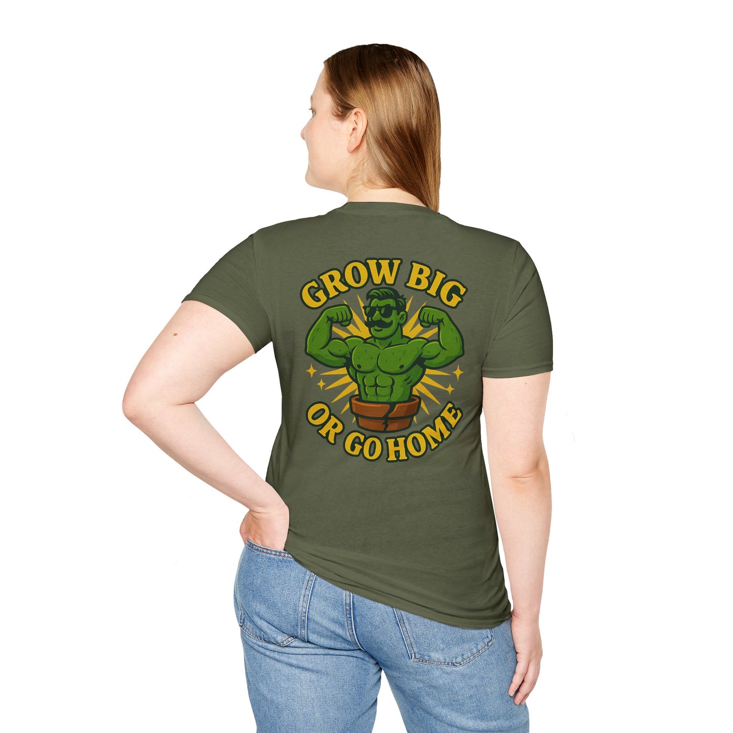 Grow Big or Go Home T-Shirt | Muscular Hulk Plant Fitness Graphic | 2 Sided Men's T-Shirt Plant Lover