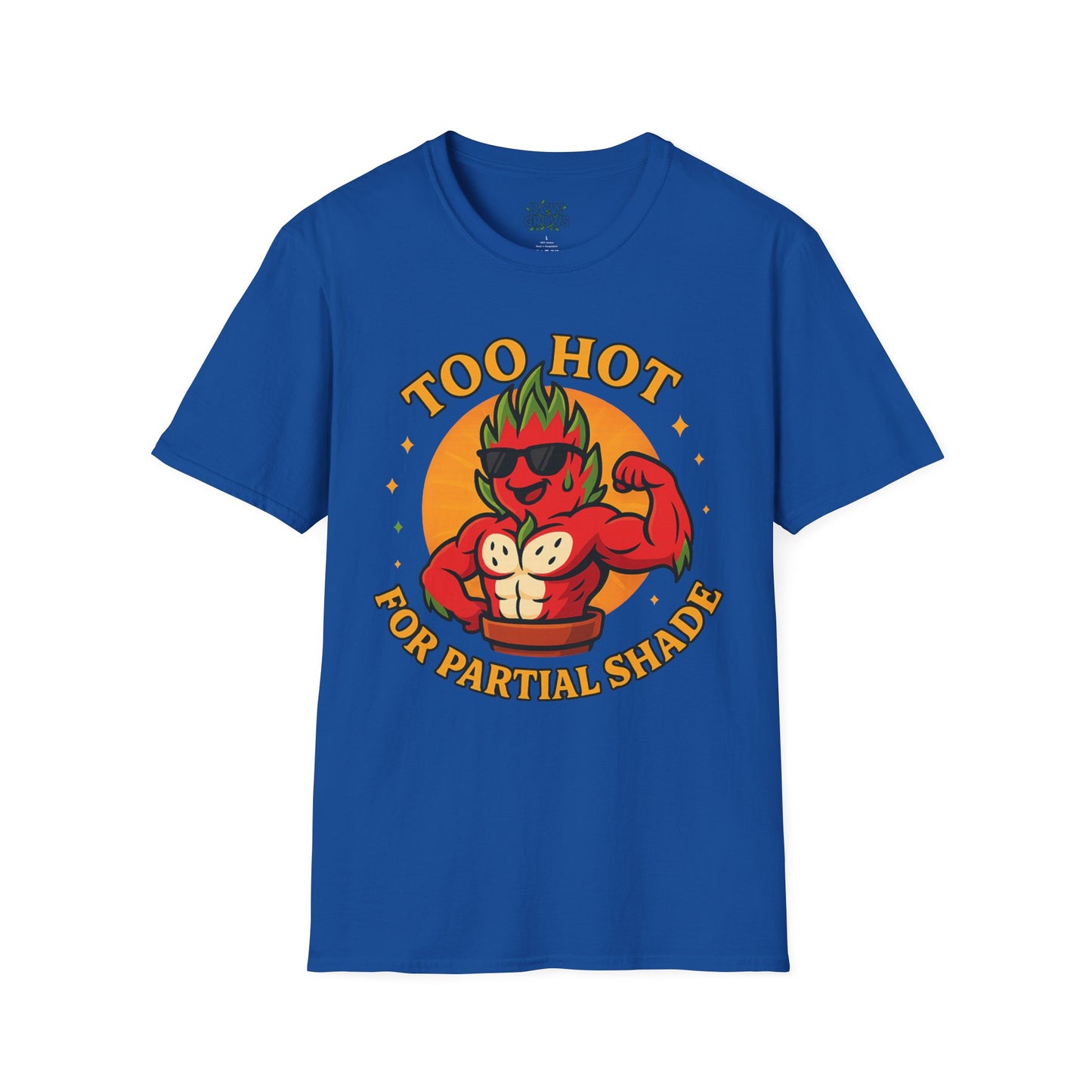 Too Hot For Partial Shade T-Shirt | Flaming Dragon Fruit Cartoon Design | Men's T-Shirt Plant Lover