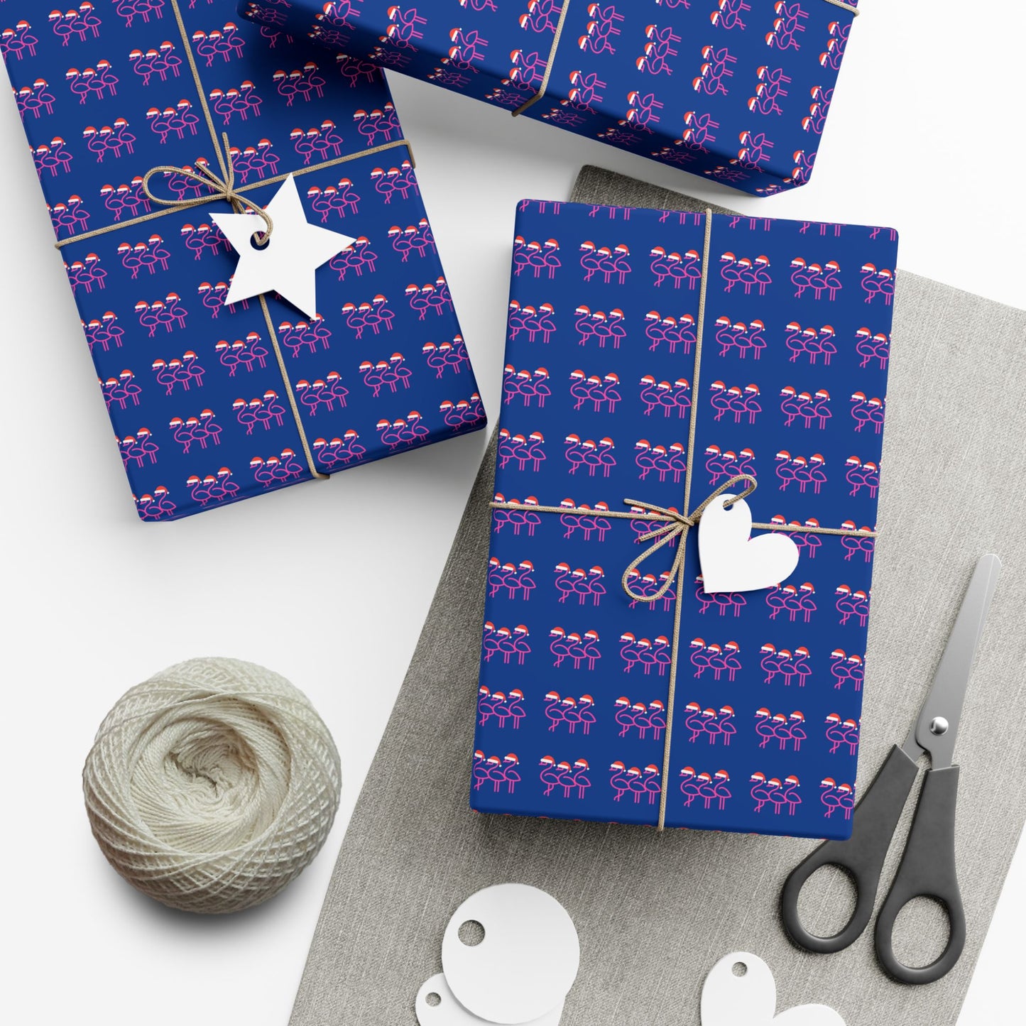 Pink Flamingo Pattern Gift Wrap Paper | Navy Party Wrapping Paper | Throuple Flamingo Wrapping Holiday Paper