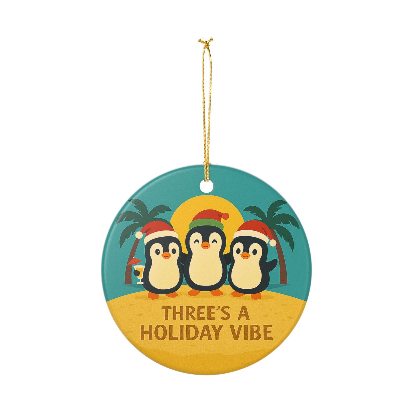 Three's a Holiday Vibe Penguins Ornament | Ceramic Christmas Decoration | Throuple Ornament