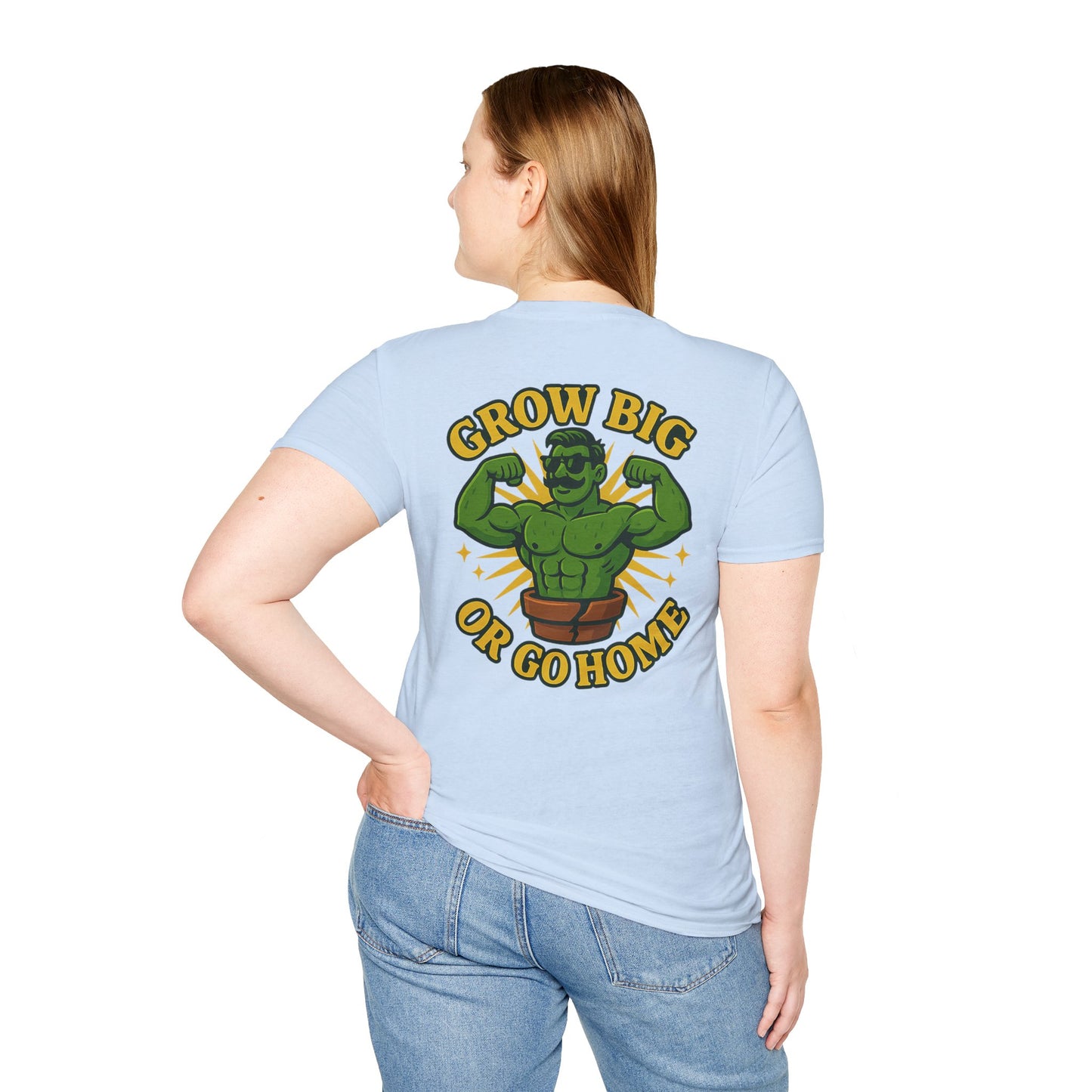 Grow Big or Go Home T-Shirt | Muscular Hulk Plant Fitness Graphic | 2 Sided Men's T-Shirt Plant Lover