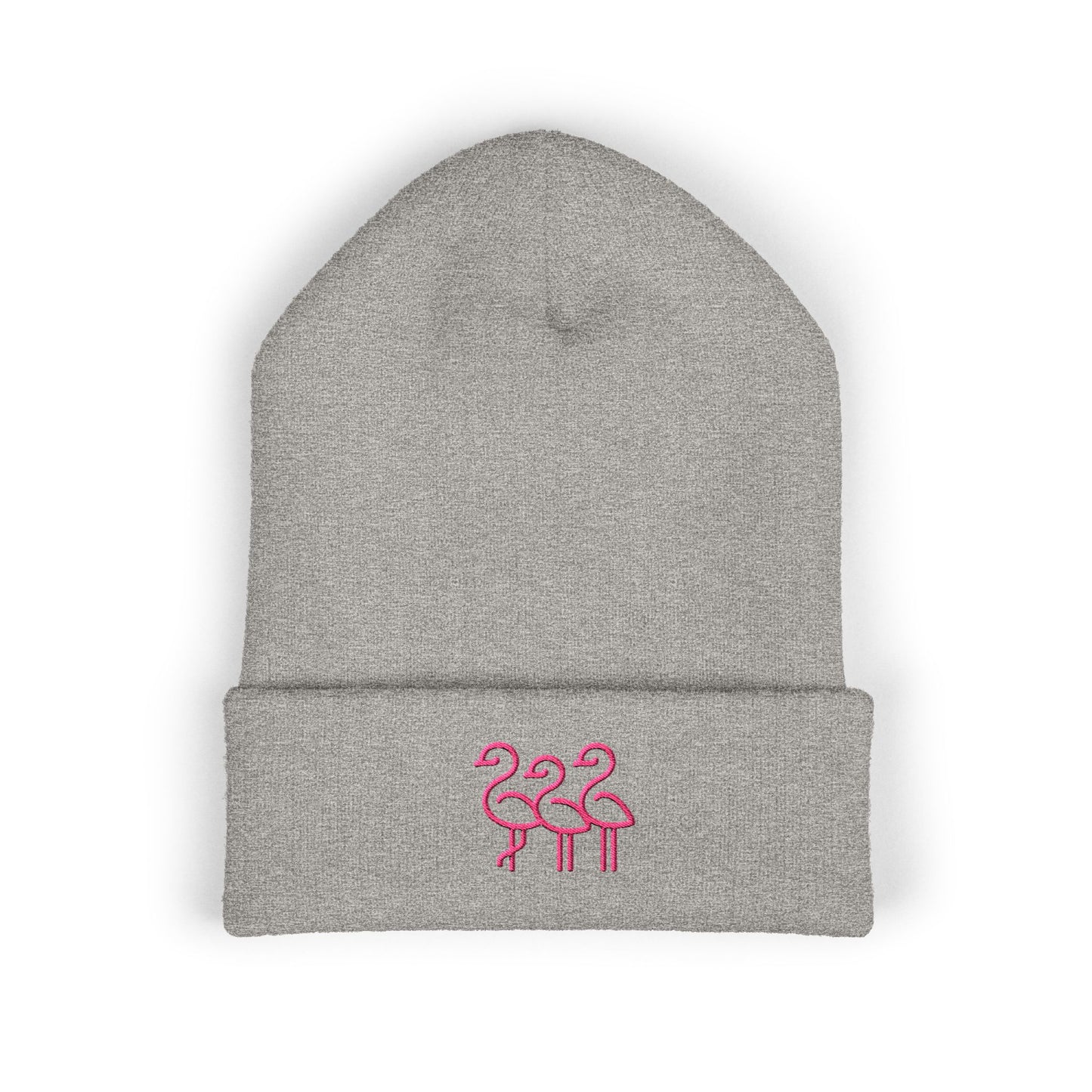 Pink Flamingo Trio Soft Beanie | Cuffed Embroidered Beanie | Throuple Gift Ideas