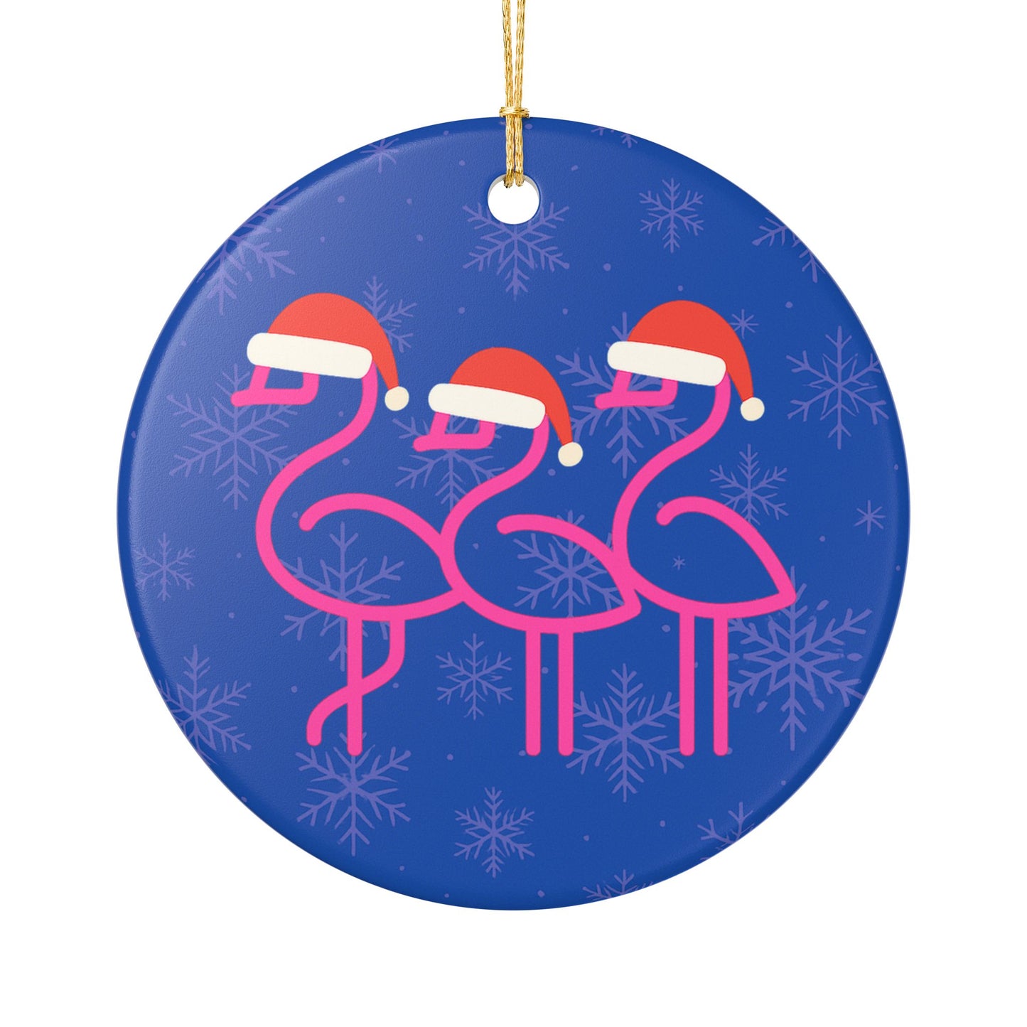 Pink Flamingo Trio Christmas Ornament | Ceramic Holiday Decoration | Throuple Ornament