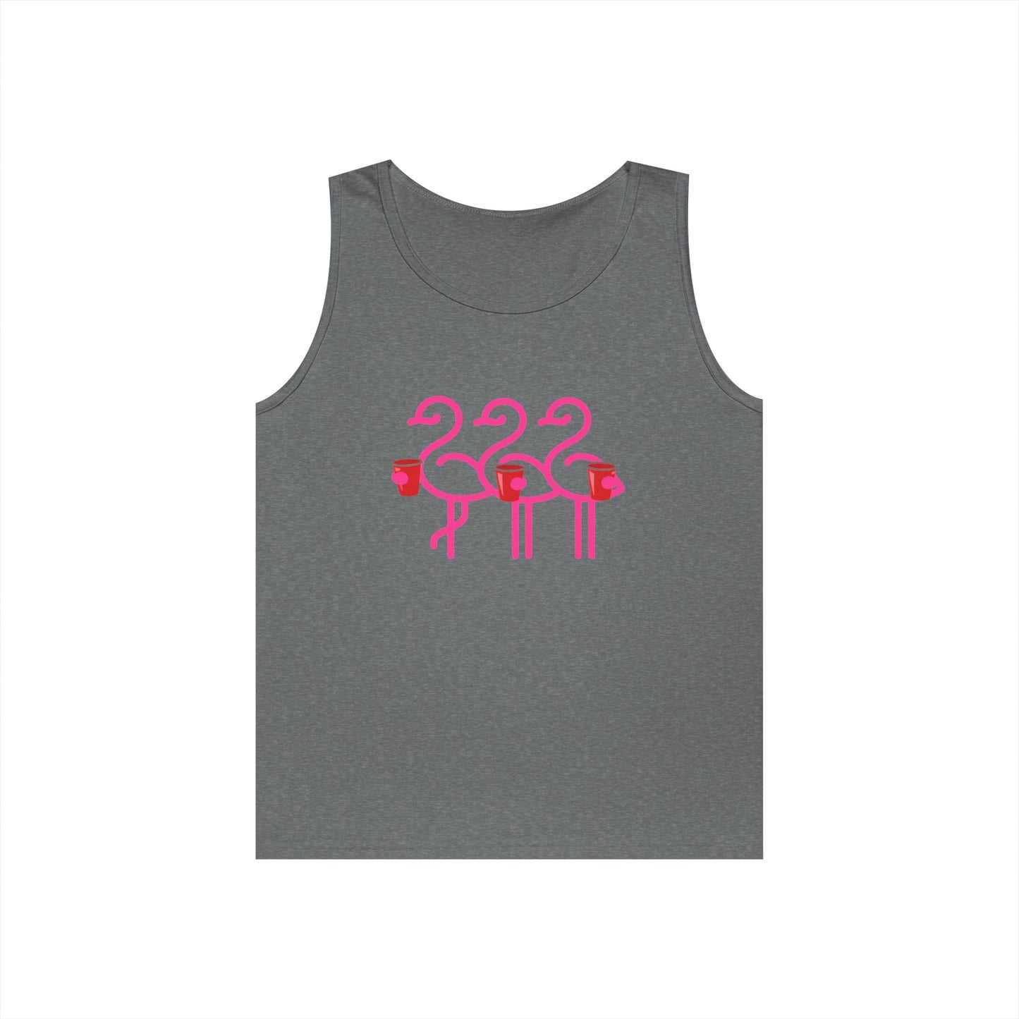 Three Pink Flamingos Tank Top | Retro Tropical Birds, Summer Beach Tee | Red Cup Throuple Life