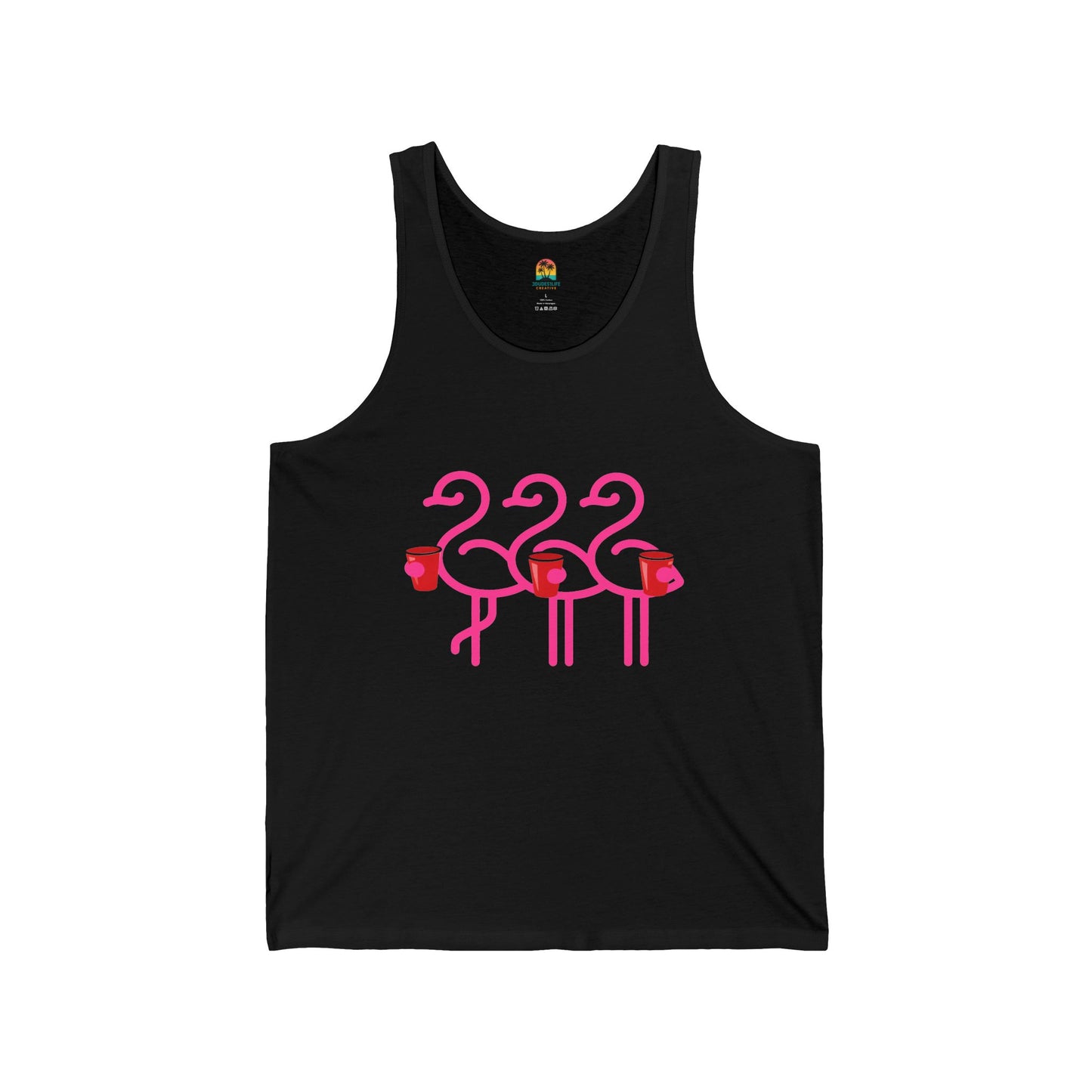 Pink Flamingo Trio Tank | Tropical Summer Beach Party | Red Cup Throuple Life