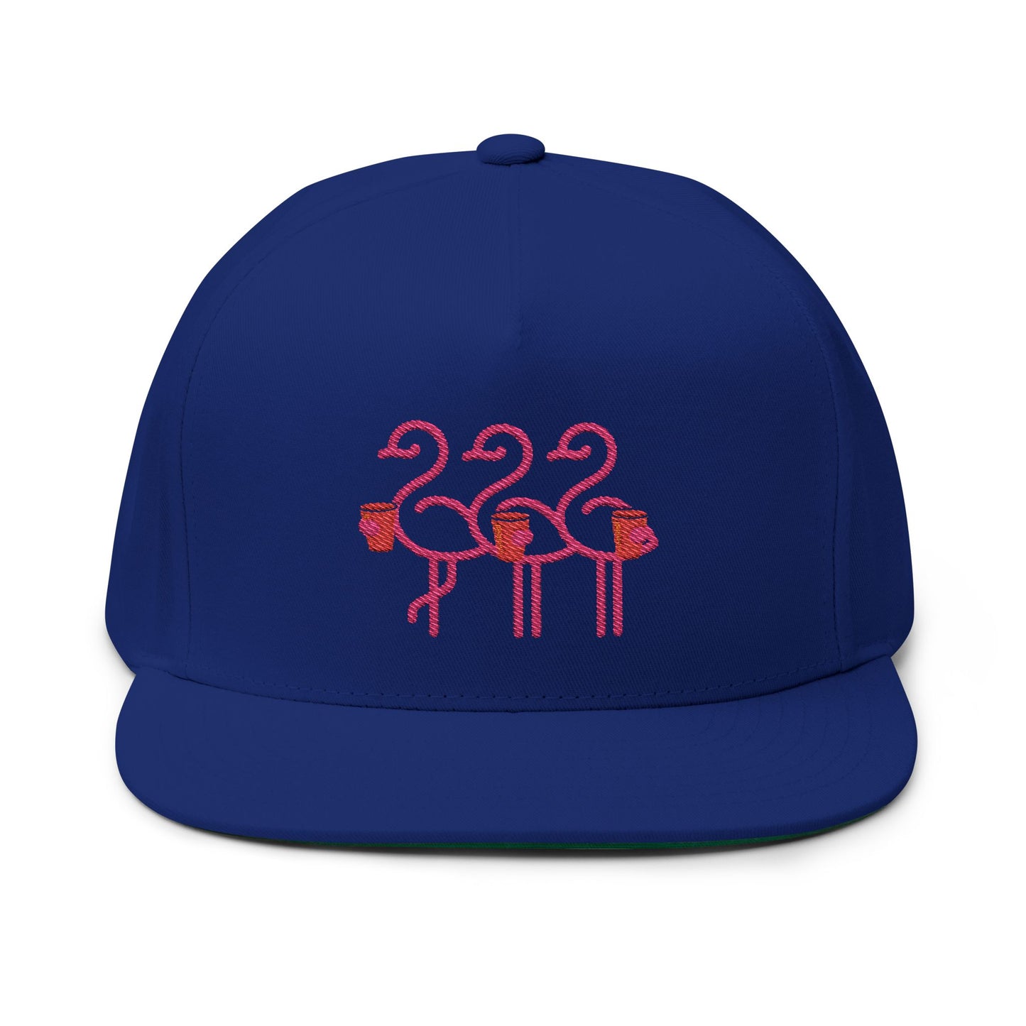 Three Pink Flamingos Embroidered Flat Bill Cap | Tropical Bird Hat | Red Cup Throuple Life