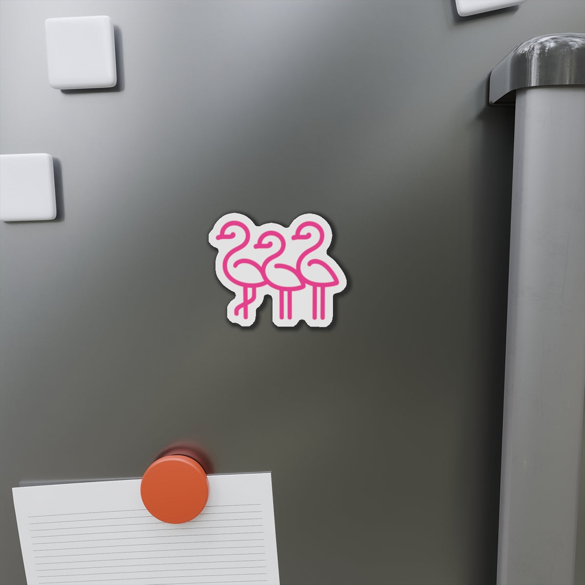 Pink Line Art Flamingo Trio Die-Cut Magnet | Cute Bird Refrigerator Magnet | Throuple Magnet Pink