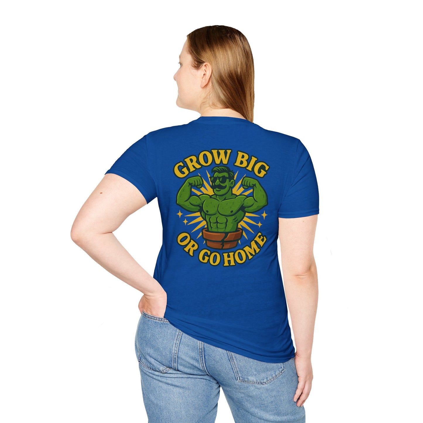 Grow Big or Go Home T-Shirt | Muscular Hulk Plant Fitness Graphic | 2 Sided Men's T-Shirt Plant Lover