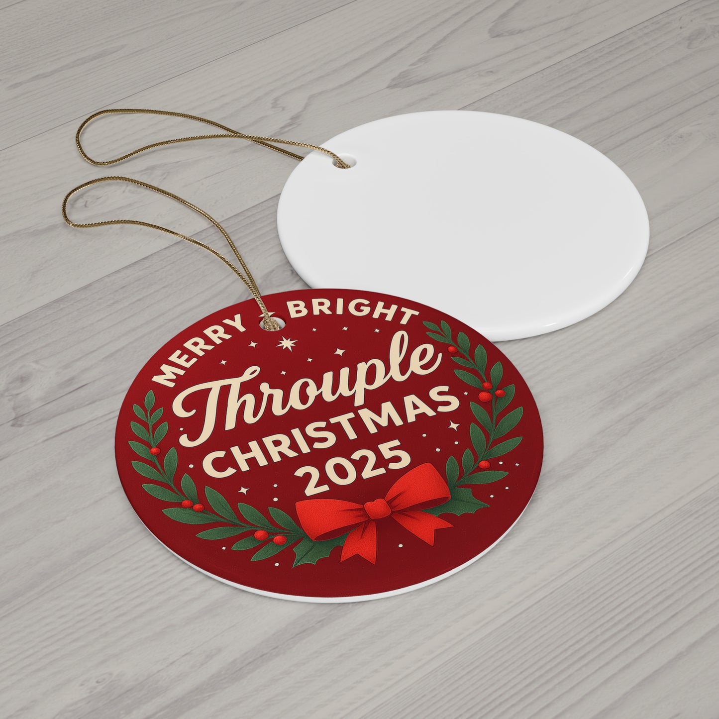 Throuple Christmas 2025 Ceramic Ornament | Round Holiday Decoration