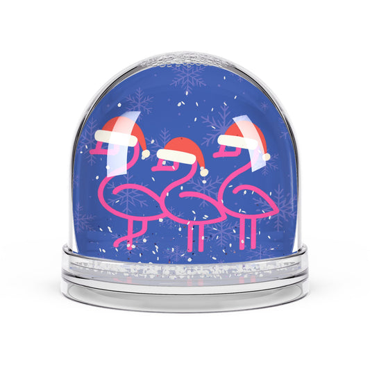 Pink Flamingos in Santa Hats Snow Globe | Holiday Winter Decor | Throuple Snow Globe