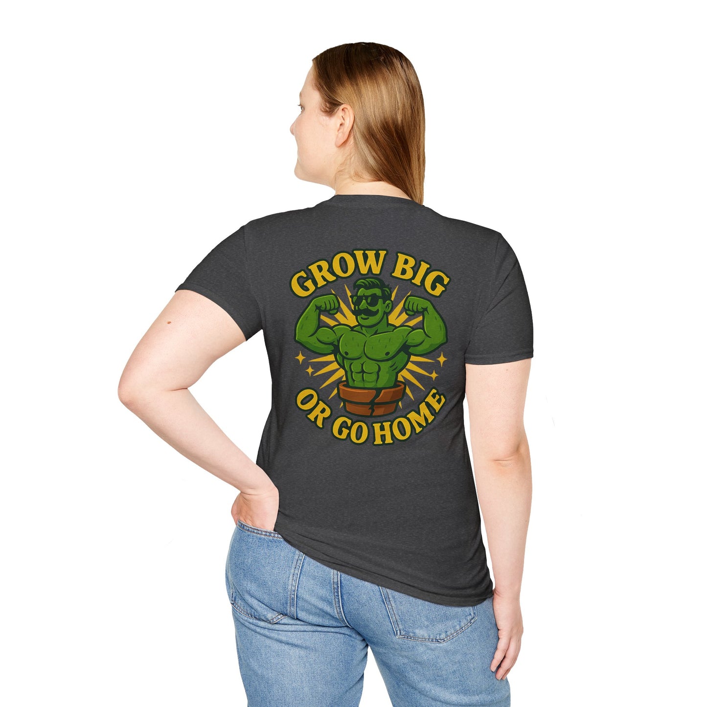 Grow Big or Go Home T-Shirt | Muscular Hulk Plant Fitness Graphic | 2 Sided Men's T-Shirt Plant Lover