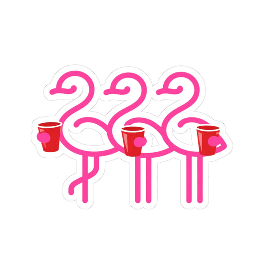 Flamingo Trio with Red Cups Kiss-Cut Stickers | Party Flamingos Vinyl Sticker | Throuple Life
