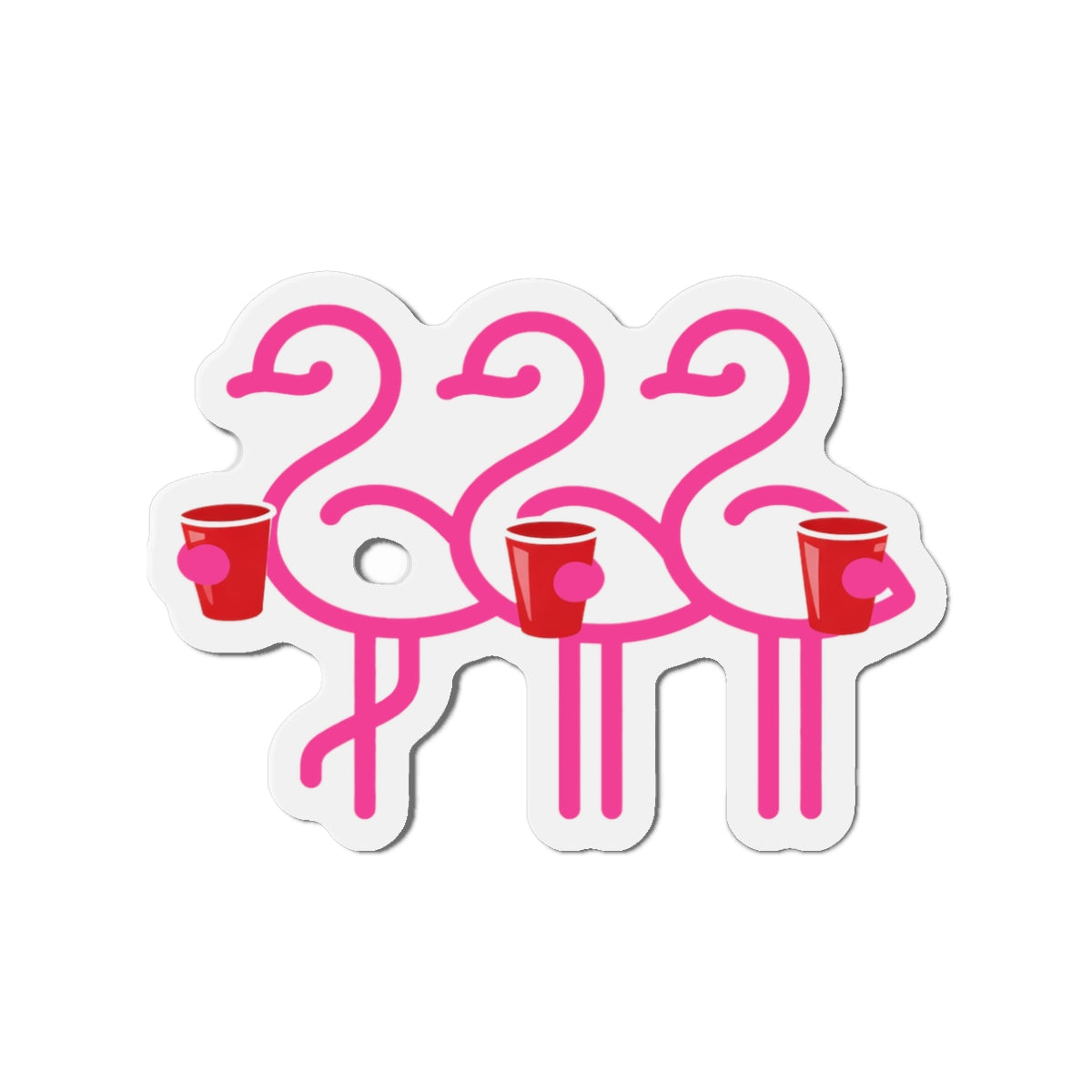 Three Pink Flamingos with Coffee Die-Cut Magnets | Cute Bird Sticker Magnet | Throuple Life