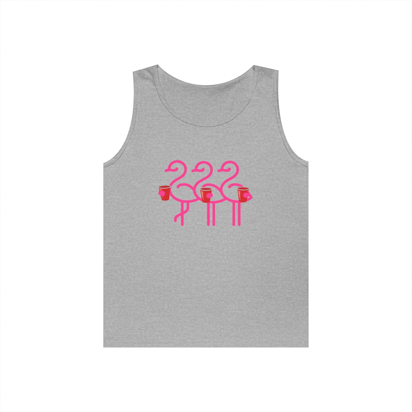 Three Pink Flamingos Tank Top | Retro Tropical Birds, Summer Beach Tee | Red Cup Throuple Life