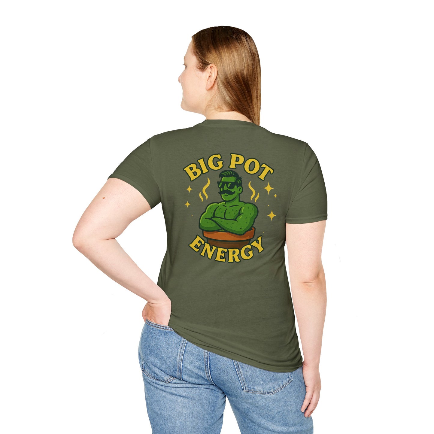 Big Pot Energy T-Shirt | Funny Plant Pot Character | 2 Sided Men's T-Shirt Plant Lover