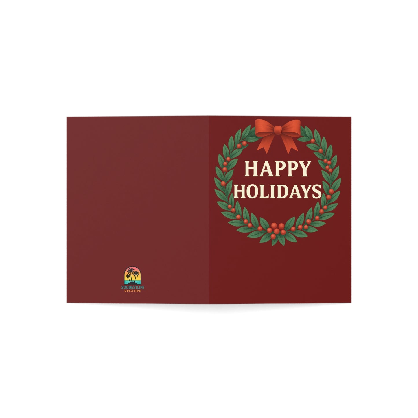 Happy Holidays Wreath Greeting Card | Holiday Cards | Happy Holidays Throuple Card