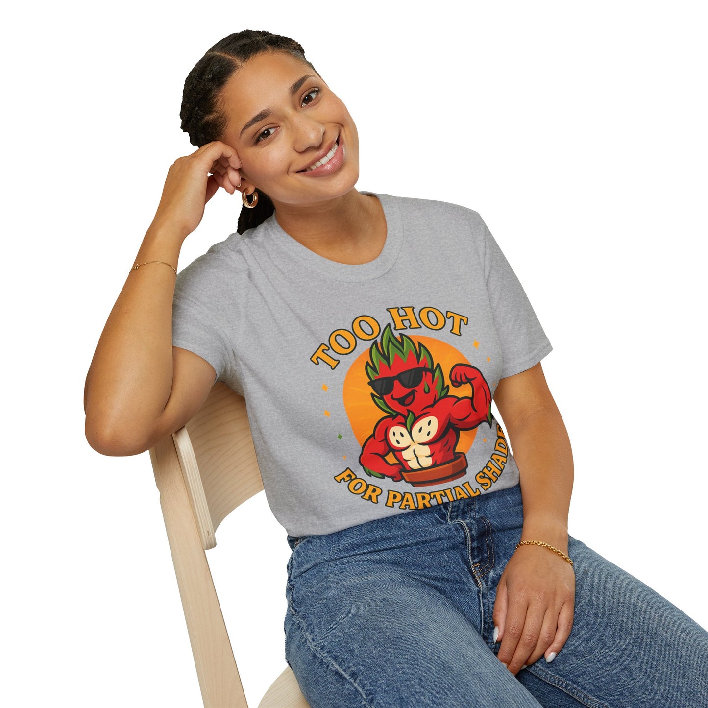 Too Hot For Partial Shade T-Shirt | Flaming Dragon Fruit Cartoon Design | Men's T-Shirt Plant Lover