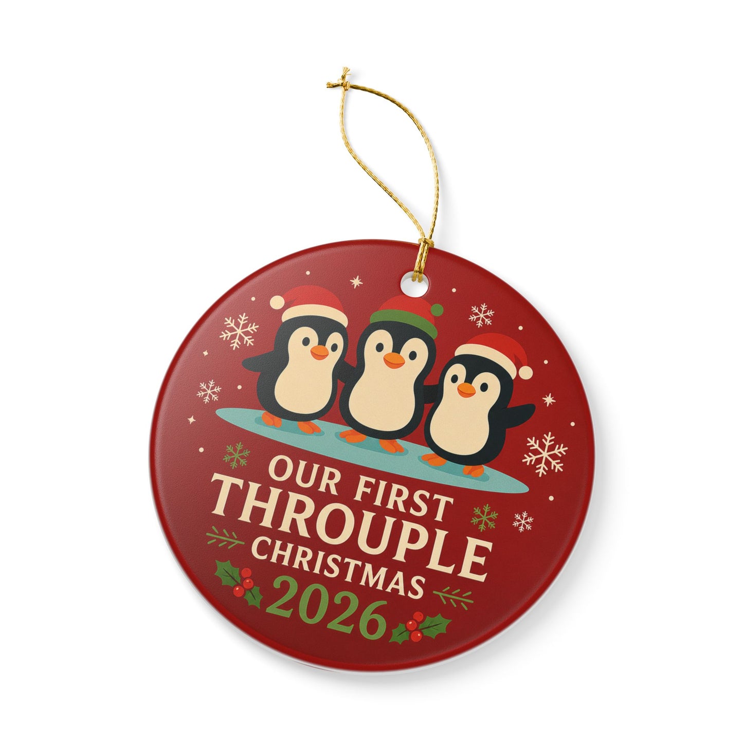 Our First Throuple Christmas 2026 Ornament | Penguin Ceramic Ornament | Polyamory Christmas Gift | LGBTQ+ Holiday Keepsake