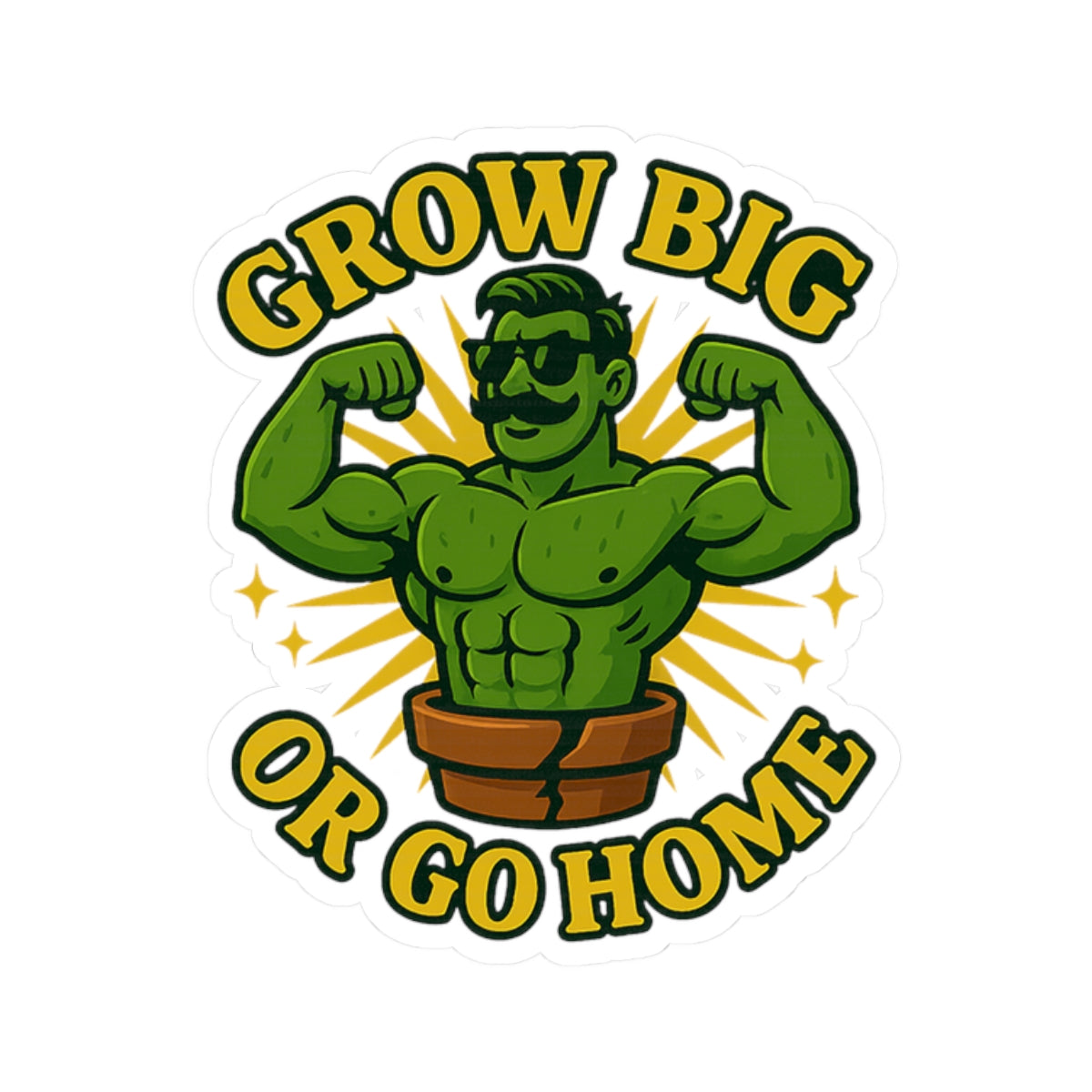 Grow Big or Go Home Plant Muscle Man Sticker | Kiss-Cut Vinyl | Funny Sticker for Plant Lovers