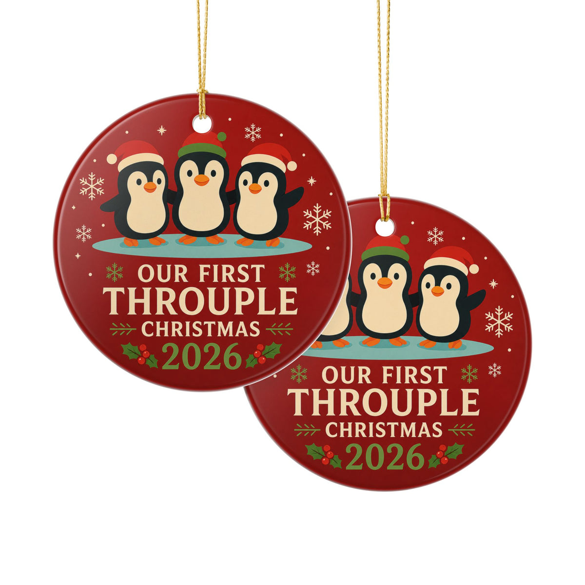 Our First Throuple Christmas 2026 Ornament | Penguin Ceramic Ornament | Polyamory Christmas Gift | LGBTQ+ Holiday Keepsake