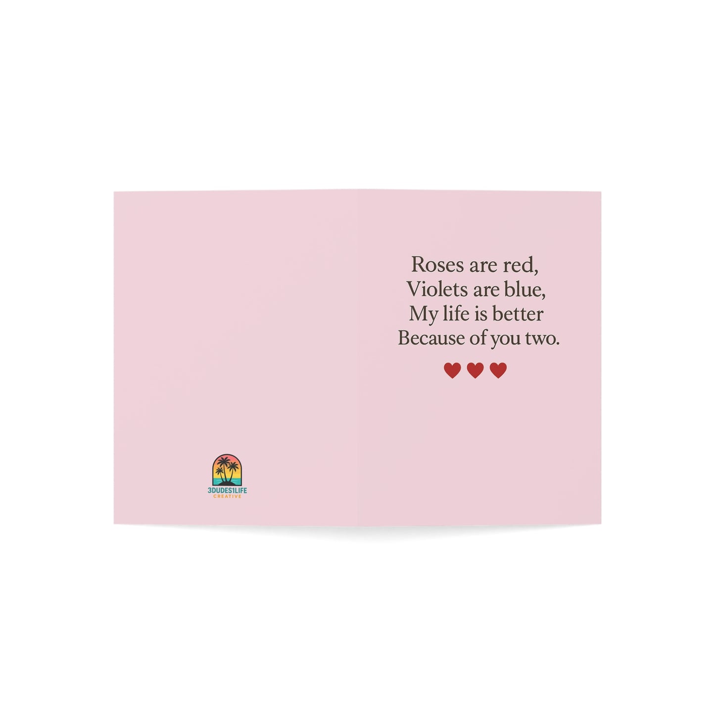 Roses are red poem Greeting Card | Pink card with hearts | Throuple Valentine's Day Card