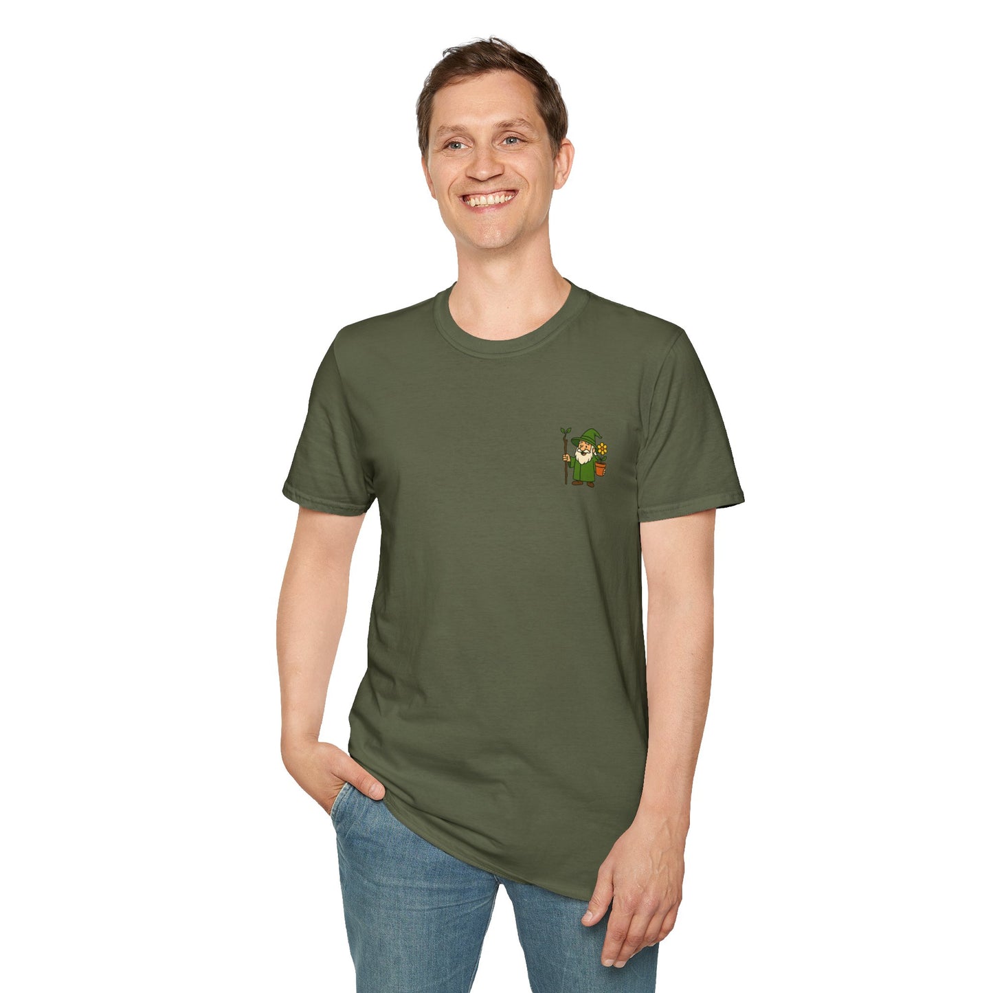 Gnome with Mushroom and Lantern T-Shirt | Cute Garden Gnome Tee | Men's T-Shirt Plant Lover Garden Wizard