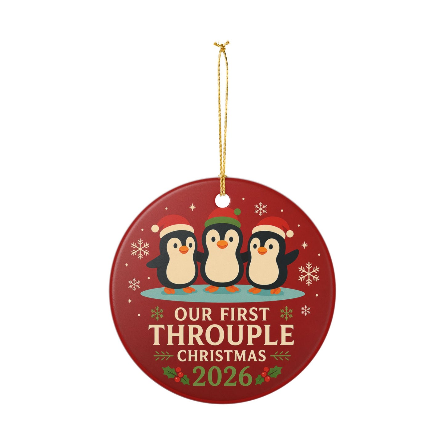 Our First Throuple Christmas 2026 Ornament | Penguin Ceramic Ornament | Polyamory Christmas Gift | LGBTQ+ Holiday Keepsake