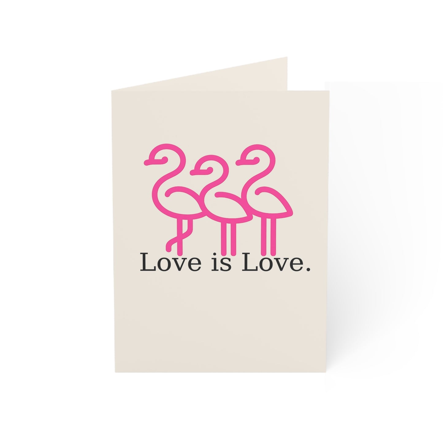 Pink Flamingos Love is Love Greeting Card | Pride Note Card | Throuple Valentine's Day Card