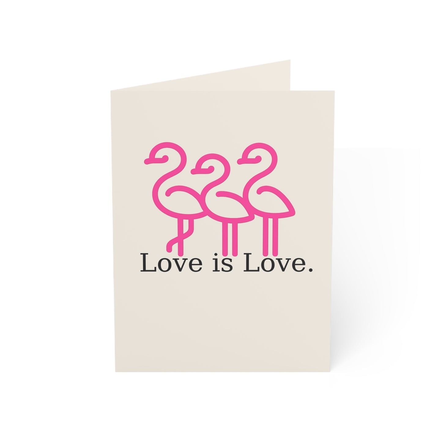Pink Flamingos Love is Love Greeting Card | Pride Note Card | Throuple Valentine's Day Card