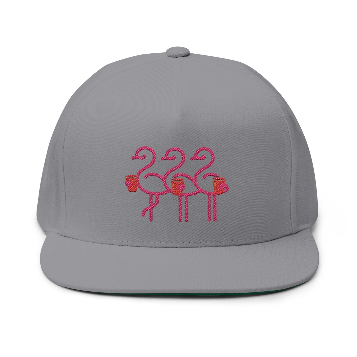 Three Pink Flamingos Embroidered Flat Bill Cap | Tropical Bird Hat | Red Cup Throuple Life