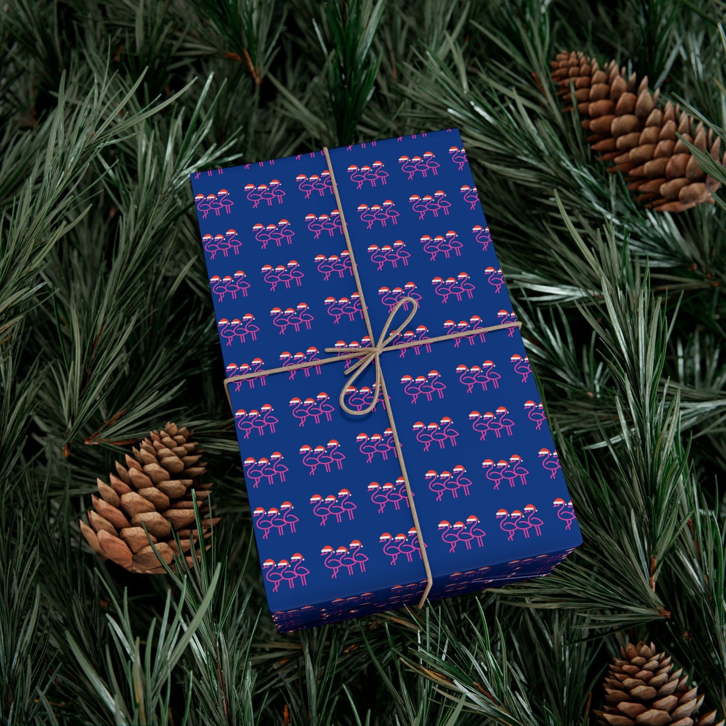 Pink Flamingo Pattern Gift Wrap Paper | Navy Party Wrapping Paper | Throuple Flamingo Wrapping Holiday Paper