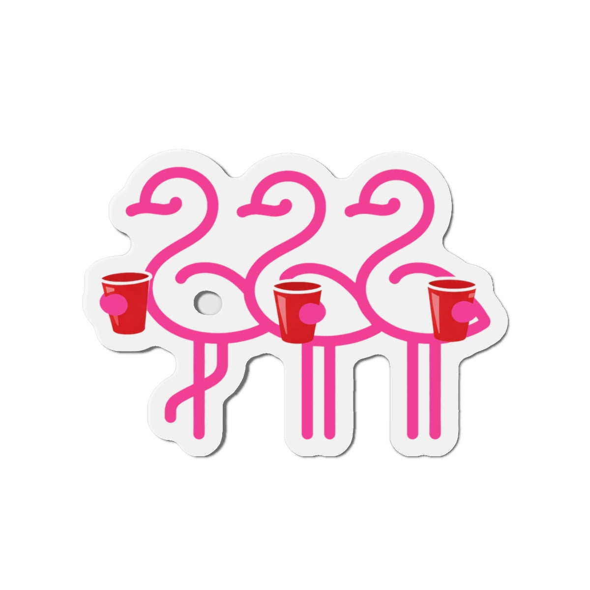 Three Pink Flamingos with Coffee Die-Cut Magnets | Cute Bird Sticker Magnet | Throuple Life