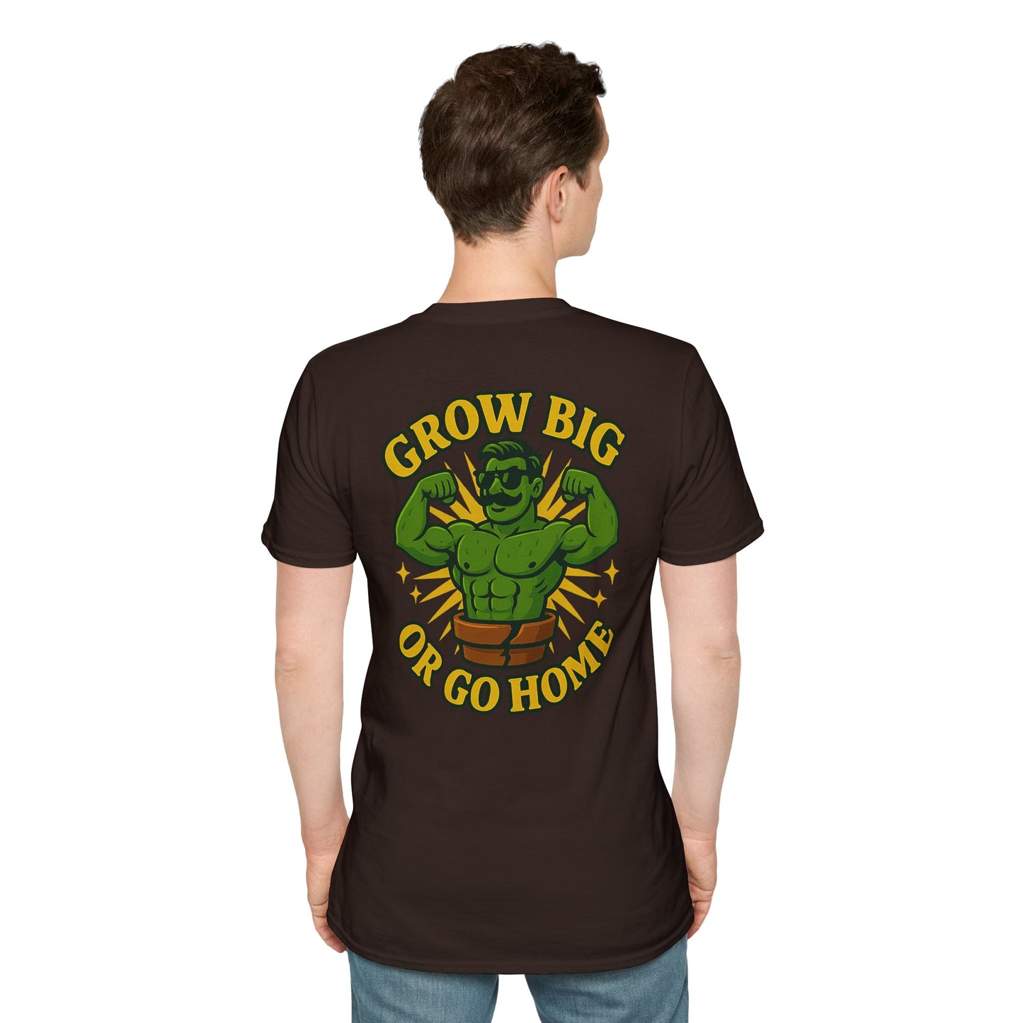 Grow Big or Go Home T-Shirt | Muscular Hulk Plant Fitness Graphic | 2 Sided Men's T-Shirt Plant Lover