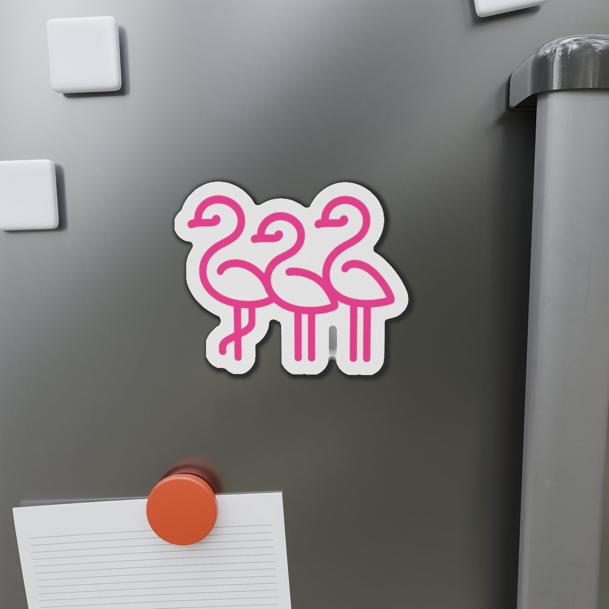 Pink Line Art Flamingo Trio Die-Cut Magnet | Cute Bird Refrigerator Magnet | Throuple Magnet Pink