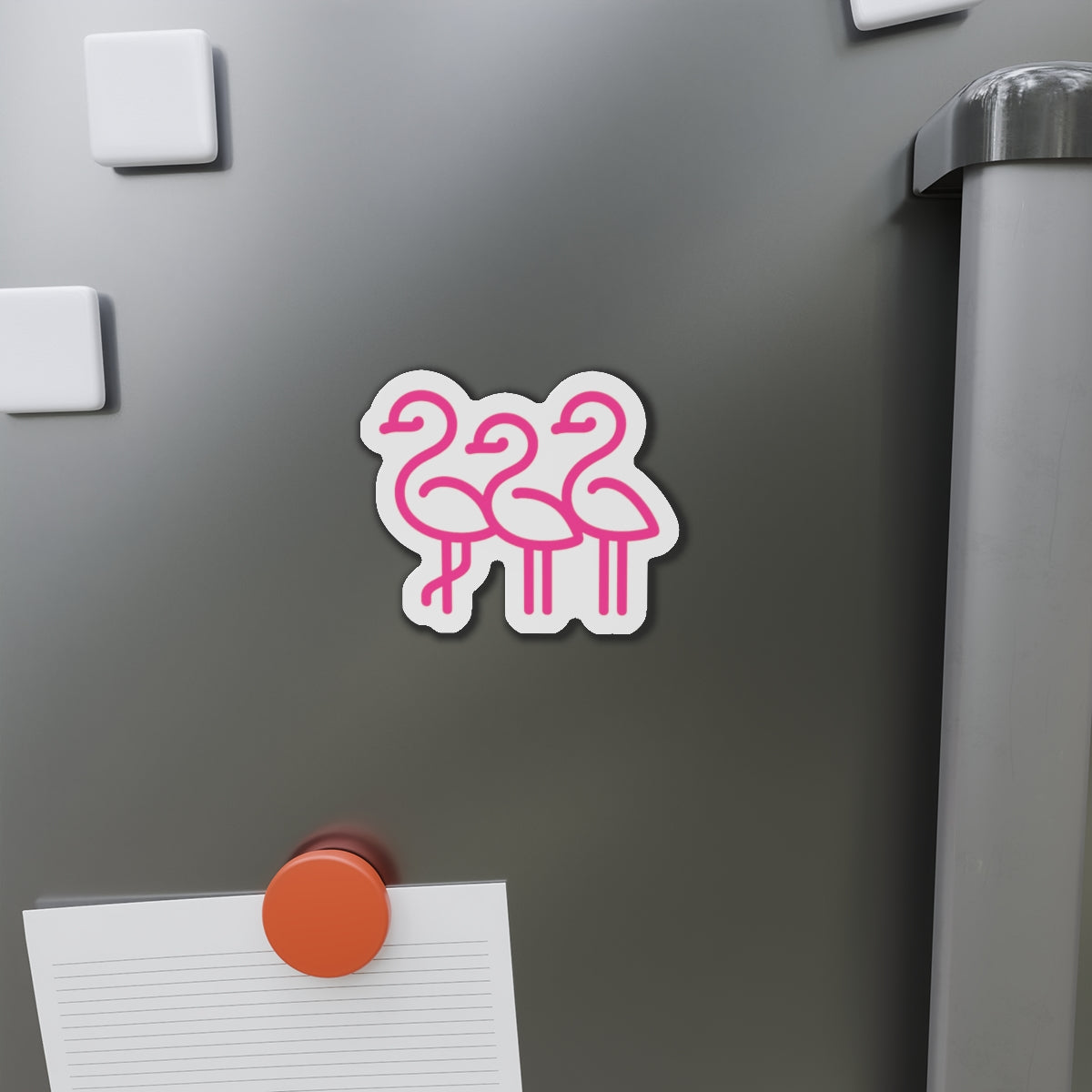 Pink Line Art Flamingo Trio Die-Cut Magnet | Cute Bird Refrigerator Magnet | Throuple Magnet Pink