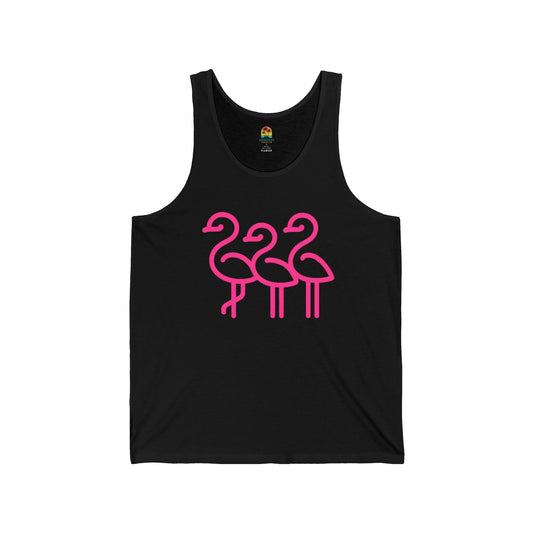 Three Pink Flamingos Tank Top | Minimal Beach Summer Graphic | Throuple Flamingo Tank Top