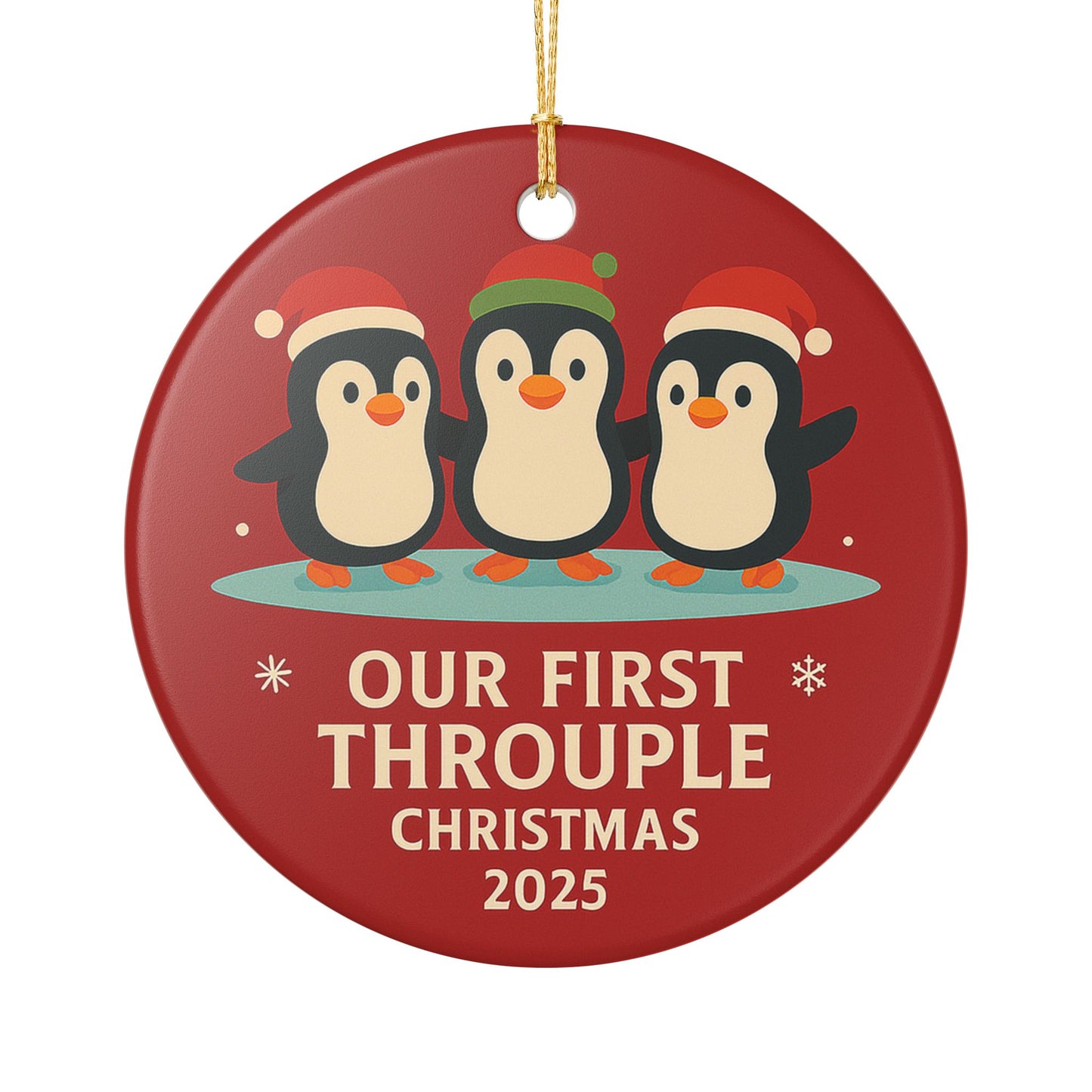 Our First Throuple Christmas 2025 Ornament | Penguin Trio Holiday Decoration | Throuple Ornament
