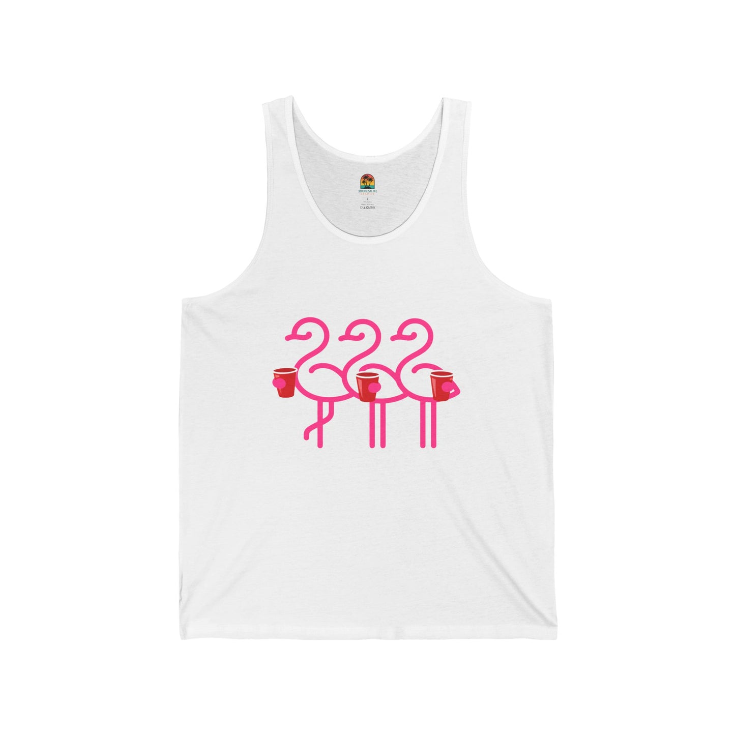 Pink Flamingo Trio Tank | Tropical Summer Beach Party | Red Cup Throuple Life