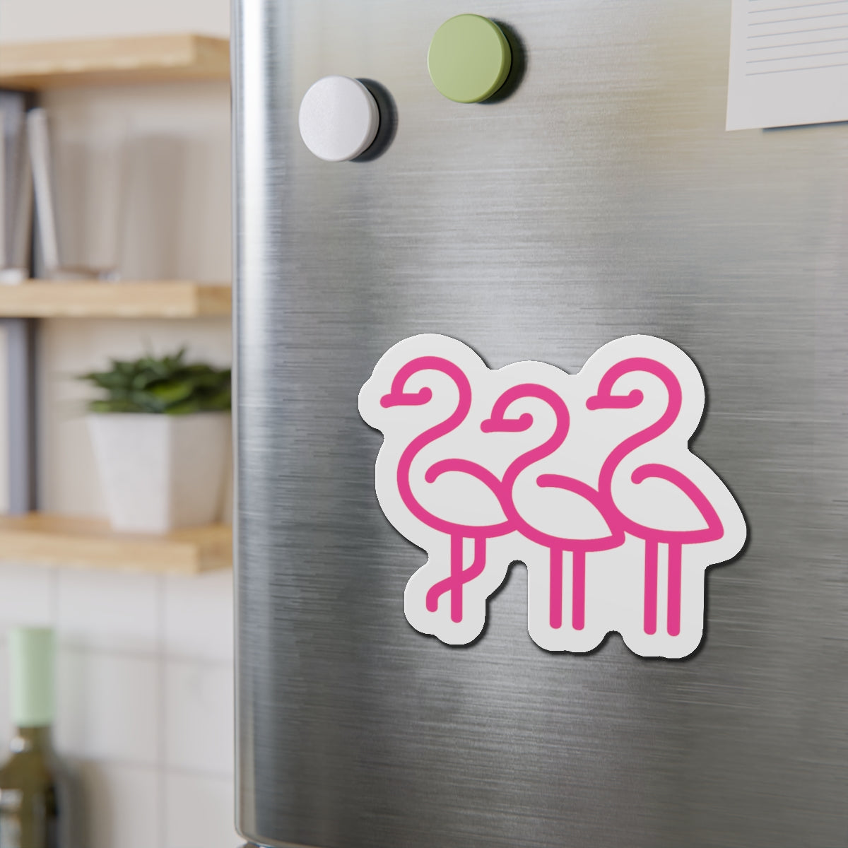 Pink Line Art Flamingo Trio Die-Cut Magnet | Cute Bird Refrigerator Magnet | Throuple Magnet Pink