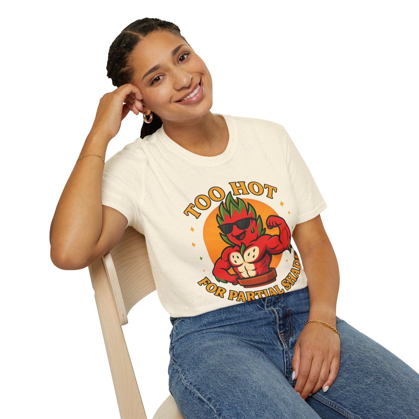 Too Hot For Partial Shade T-Shirt | Flaming Dragon Fruit Cartoon Design | Men's T-Shirt Plant Lover