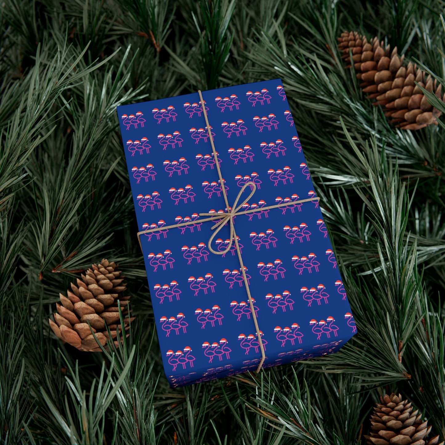 Pink Flamingo Pattern Gift Wrap Paper | Navy Party Wrapping Paper | Throuple Flamingo Wrapping Holiday Paper