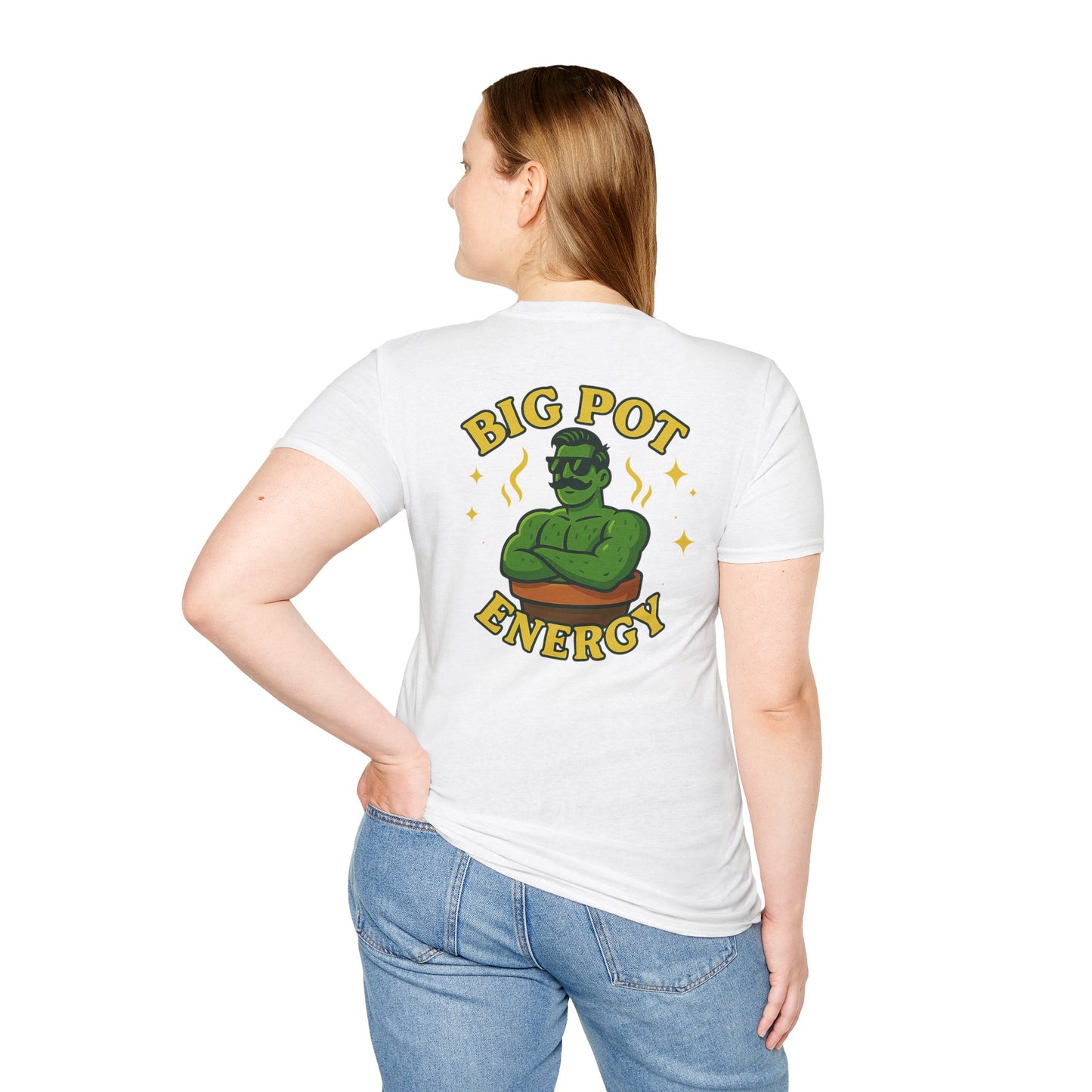 Big Pot Energy T-Shirt | Funny Plant Pot Character | 2 Sided Men's T-Shirt Plant Lover